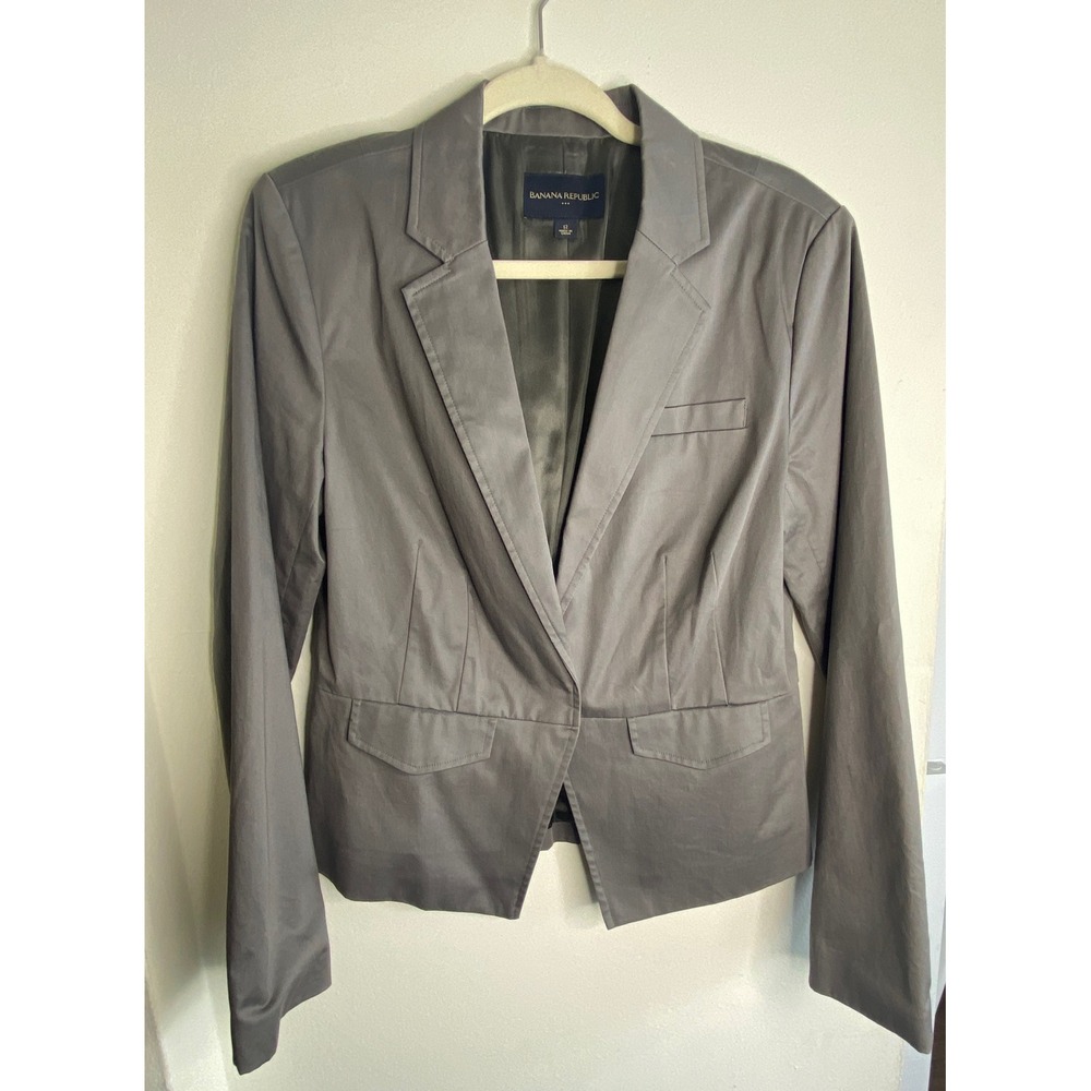 Banana Republic Womens Gray Single Button Cropped Blazer Jacket Size 10 Lined